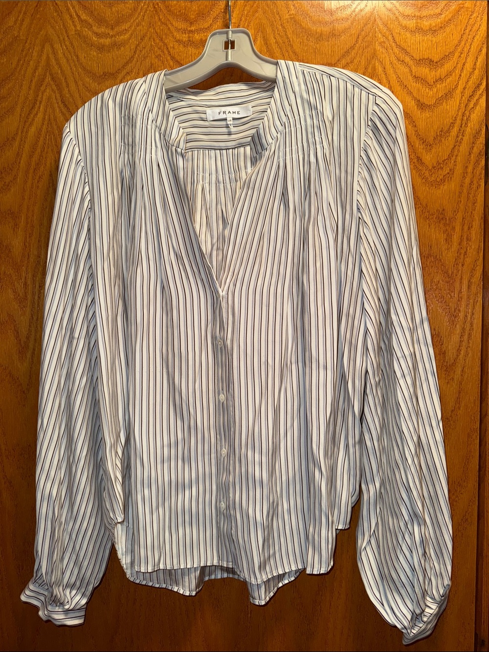 Frame Denim Blue and White Striped Button-Front Blouse